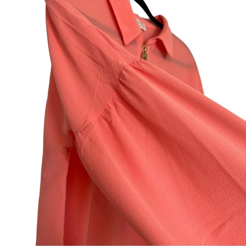 Michael Kors Grapefruit Pink Balloon Sleeve Zip Popover Blouse Business Casual L